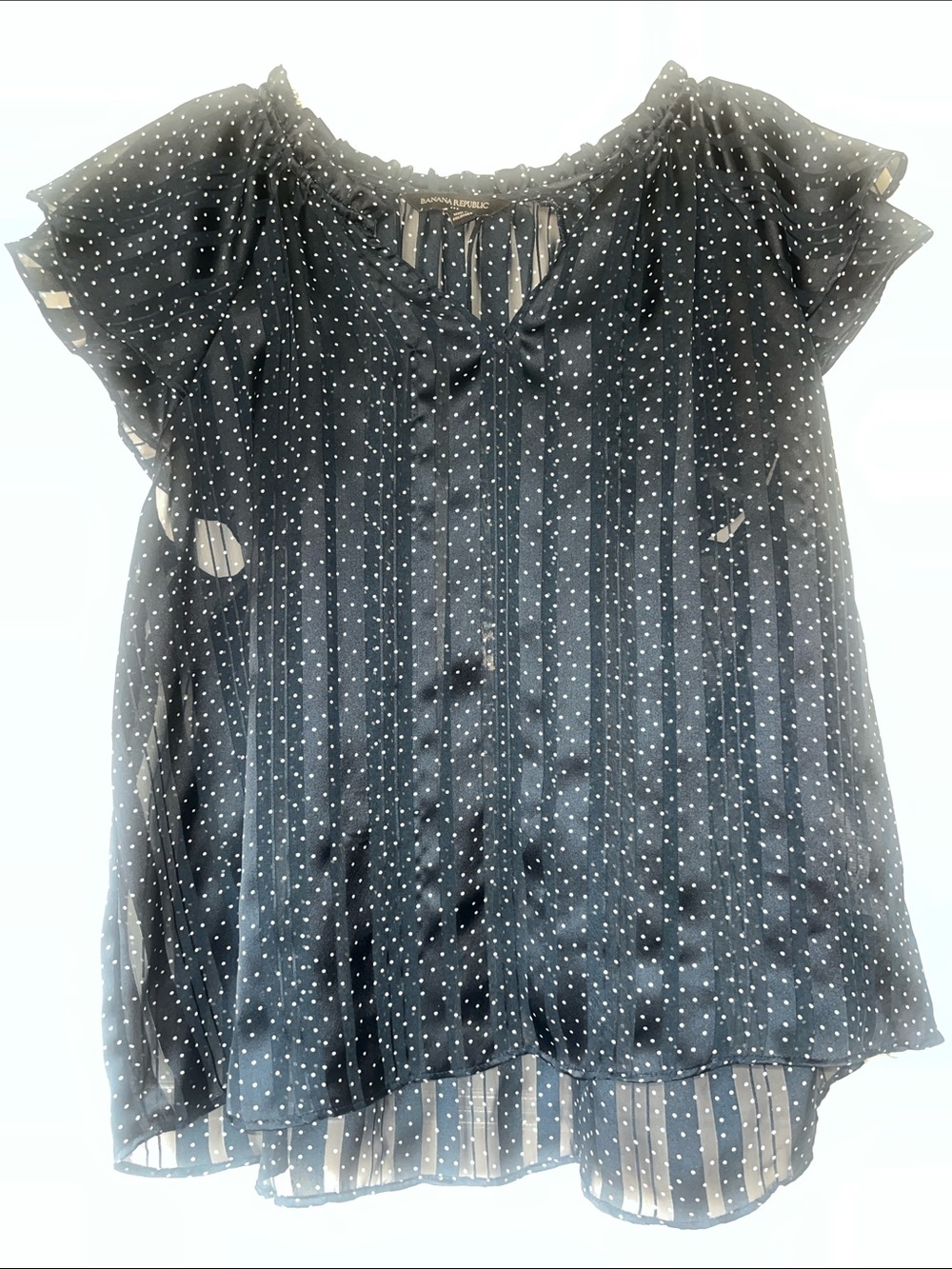Banana Republic Navy with White Polka Dot Sheer Flutter Top
